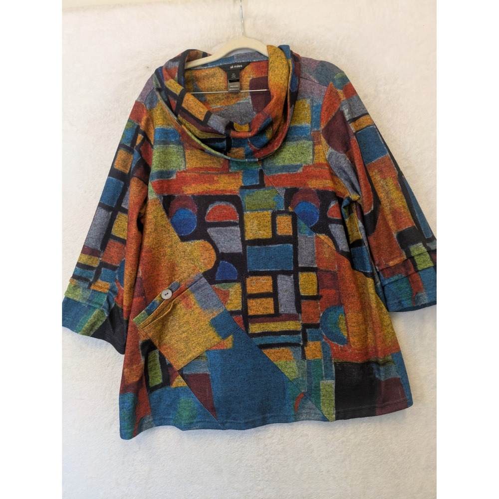 Ali Miles Tunic Women's 0X Multi-Color Abstract Geometric Cowl Neck